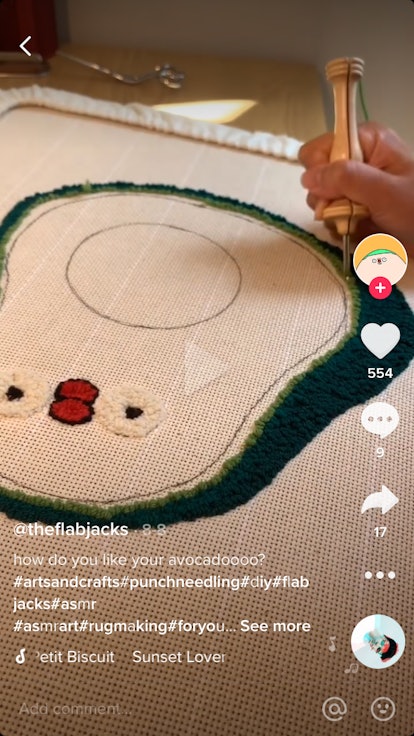 @theflabjacks shows off his cute new avocado rug on TikTok and his process making it with a punch ne...
