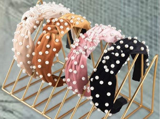 Allucho Velvet Knot Headbands With Faux Pearls (4-Pack)