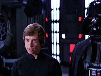 Luke and Darth Vader face Emperor Palpatine in Return of the Jedi.