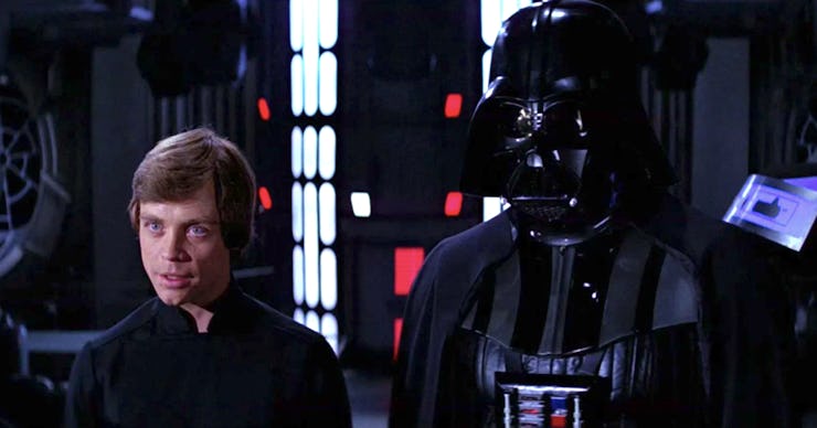 Luke and Darth Vader face Emperor Palpatine in Return of the Jedi.