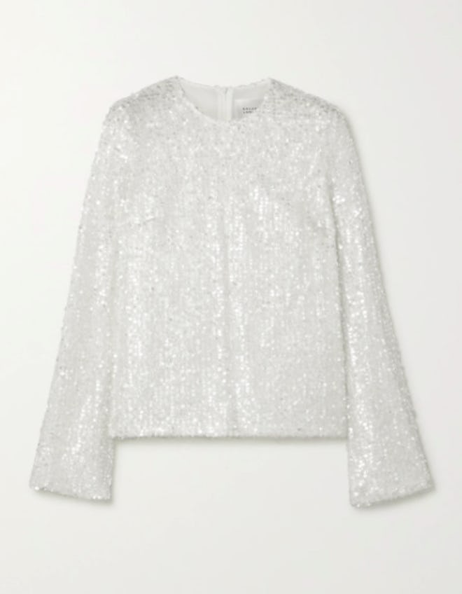 Sequined metallic tulle top