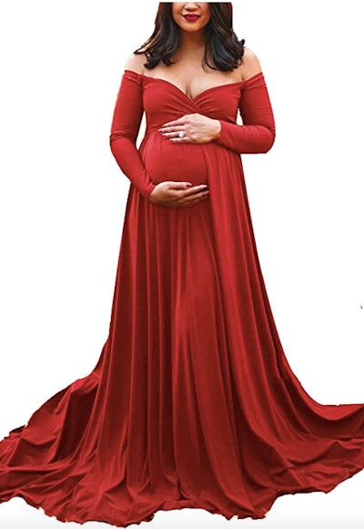 Saslax Maternity Off Shoulders Half Circle Gown 