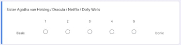 Fan Favorites survey asking people to rank sister agatha van helsing, dracula netflix and dolly well...