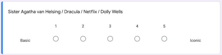 Fan Favorites survey asking people to rank sister agatha van helsing, dracula netflix and dolly well...