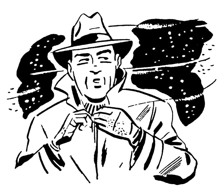 Cold man outdoors in wind.