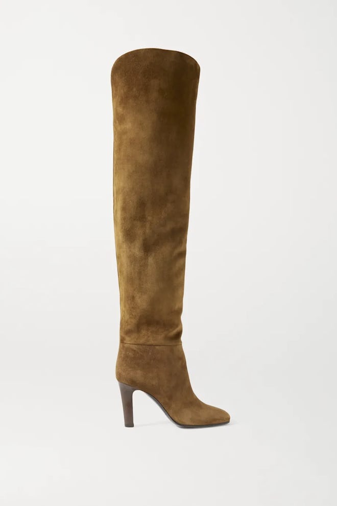 Blu suede over-the-knee boots