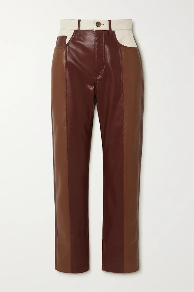Vinni cropped color-block vegan leather straight-leg pants