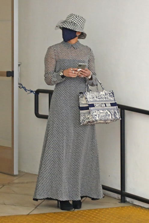 J.Lo wore a polka-dot maxi dress.