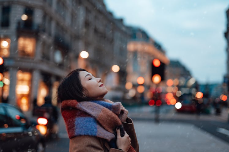 Young Woman With Scarf On The City Street