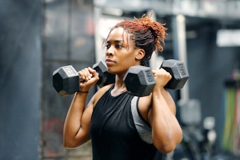 working out with hand weights 