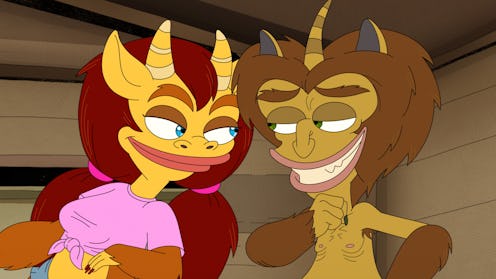 The Hormone Monster and Monstress grimace at one another in 'Big Mouth' Season 4 via Netflix Press S...
