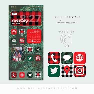 Plaid Christmas Holiday iOS 14 Home Screen Design App Pack