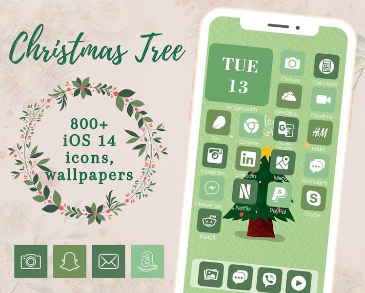 Monochromatic Holiday Christmas Tree iOS 14 Home Screen Design Pack