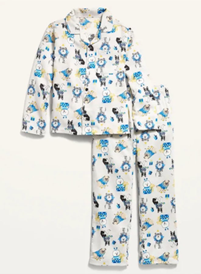 Gender-Neutral Hanukkah-Themed Flannel Pajama Set for Kids