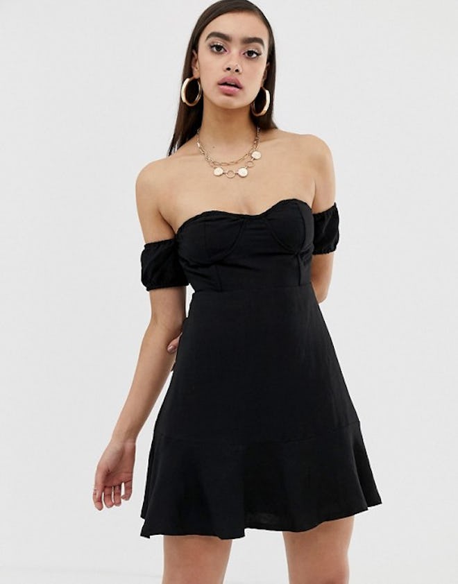 Lioness Off Shoulder Sweetheart Mini Dress with Overlay