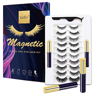 EARLLER Magnetic Eyelashes with Eyeliner Kit,10 Pairs 
