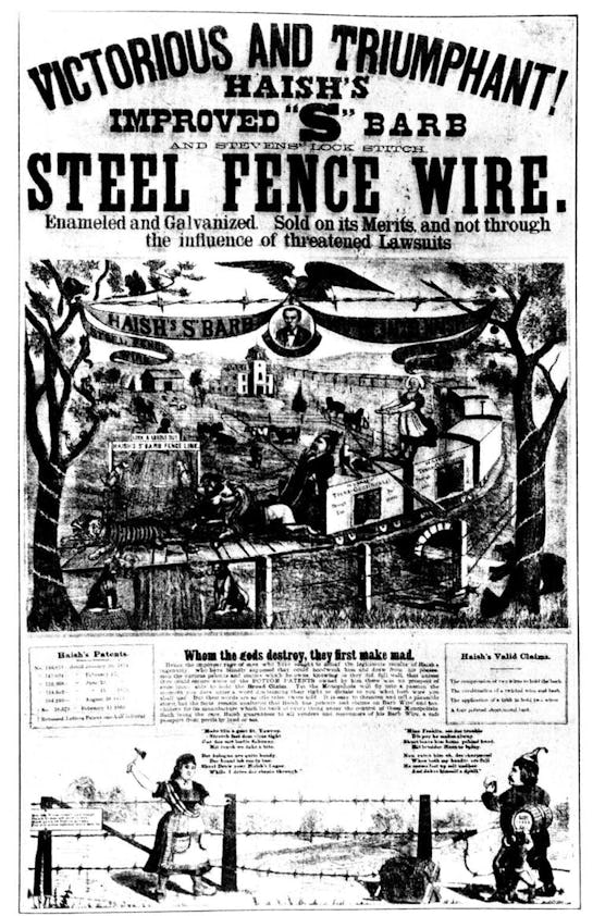Early advertisement for barbed wire fencing