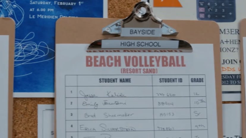 A beach volleyball signup sheet from the 'Saved by the Bell' reboot