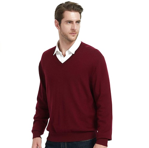 Kallspin Cashmere Wool Blended V-Neck Sweater 