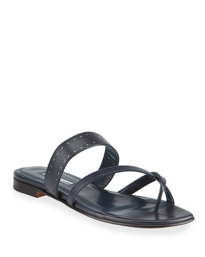 Susa Perforated Crisscross-Toe Flat Sandals