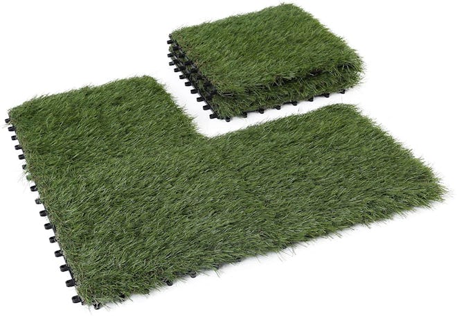 GOLDEN MOON Interlocking Artificial Grass Tiles, 1 By 1 Feet (6-Pack)