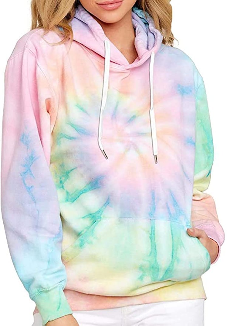 EFAN Women's Hoodies Tops Tie Dye Printed Sweatshirt Long Sleeve Pullover Loose Drawstring Hooded wi...