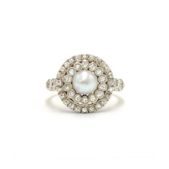 Edwardian Pearl and Diamond Cluster Ring