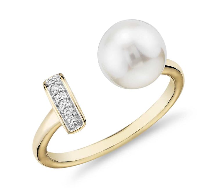 Freshwater Cultured Pearl and Diamond Bar Fashion Ring