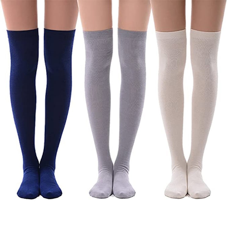 MEIKAN Cotton Thigh High Socks (3 Pack)