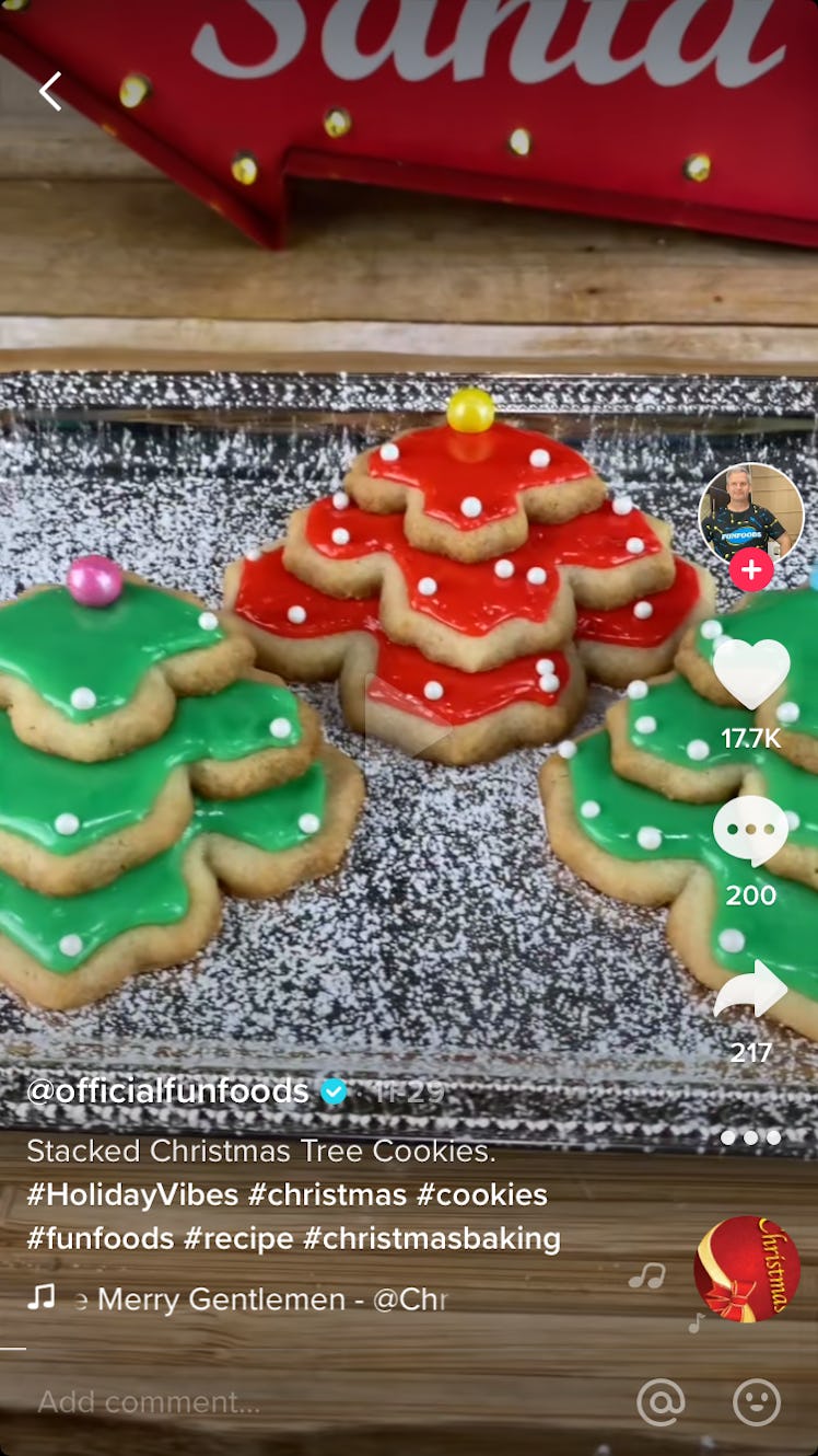 A TikToker makes Christmas cookies by using a classic sugar cookie recipe and stacking them to look ...