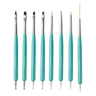 8pc Dual Sided Nail Art Brush and Dotting Tool Set - Cute Turquoise