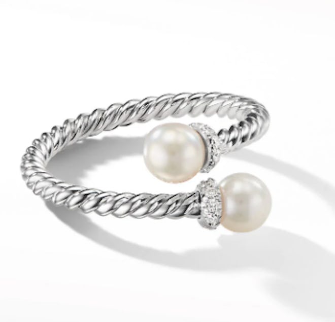 Petite Solari Bypass Ring in 18K White Gold with Cultured Pearl and Diamonds