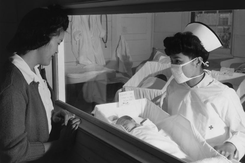 A 1930s internment camp maternity ward photo.