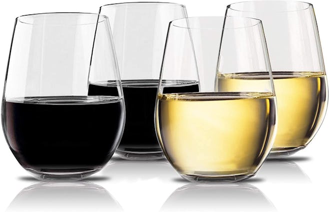 Vivocci Unbreakable Elegant Plastic Stemless Wine Glasses (4-Pack)