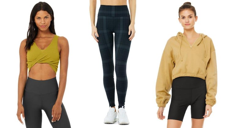 Alo Yoga's tank top, leggings, and hoodie being modeled.