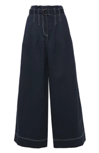 Rhodes belted cotton and linen-blend wide-leg pants