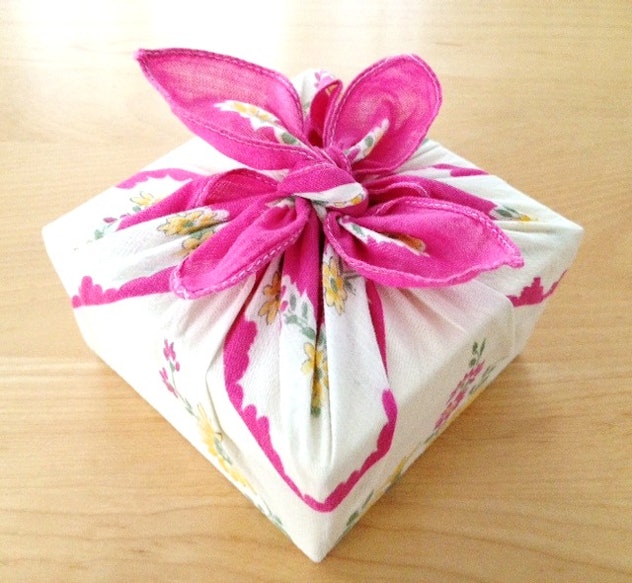 Gift wrap made from a clean hankie