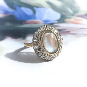 Art DecoMoonstone Diamond Halo Vintage Engagement Ring