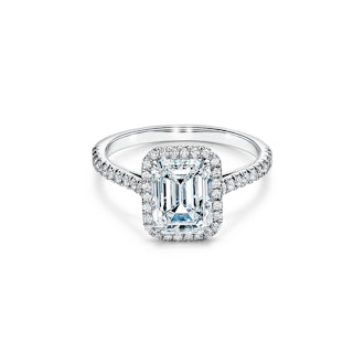 Soleste Emerald-Cut Halo Engagement Ring with Diamond Platinum Band