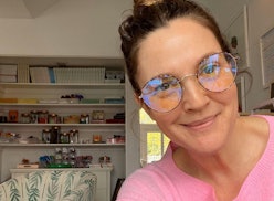 Drew Barrymore's home features two wallpaper prints in one room