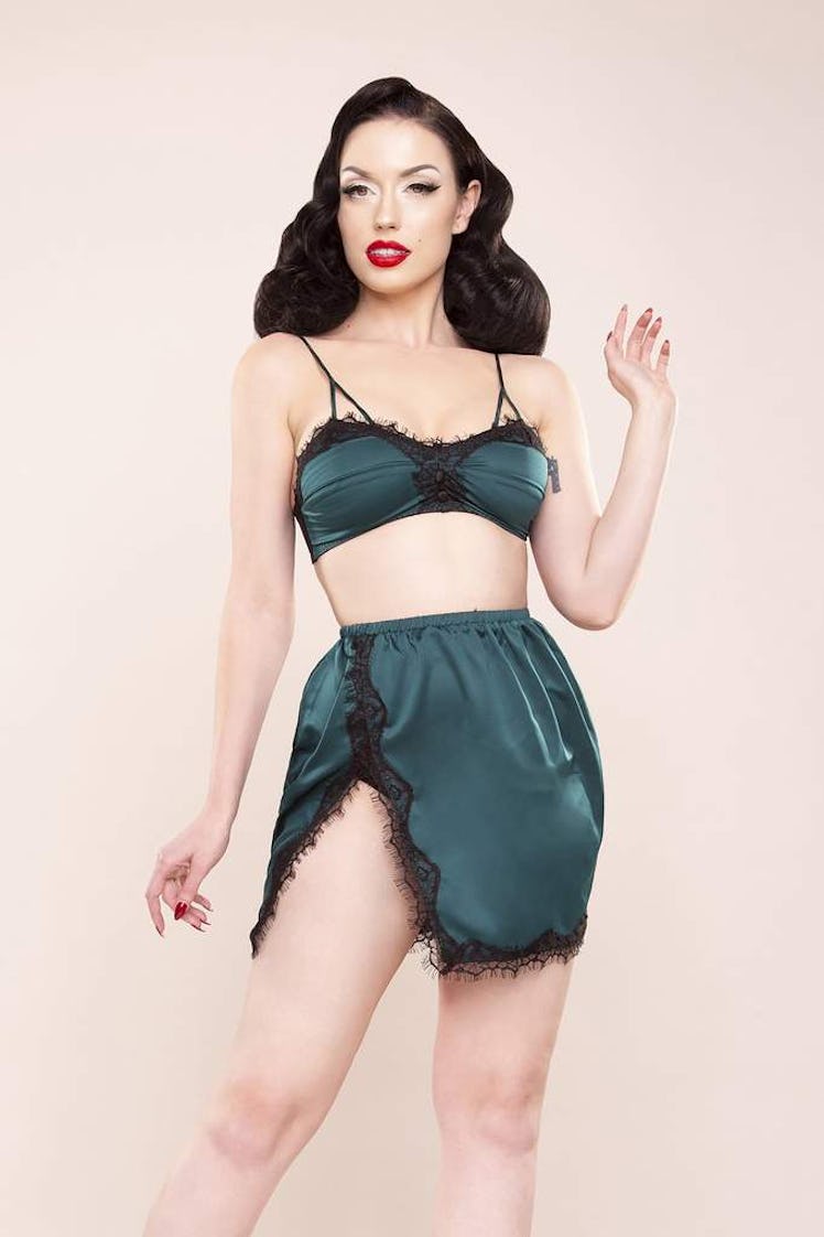 Bettie Page Satin & Lace Bralette and Slip Skirt 