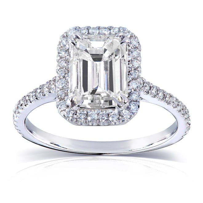 Annello by Korbelli 14K White Gold 2 Ct Emerald-Cut Moissanite and Diamond Engagement Ring