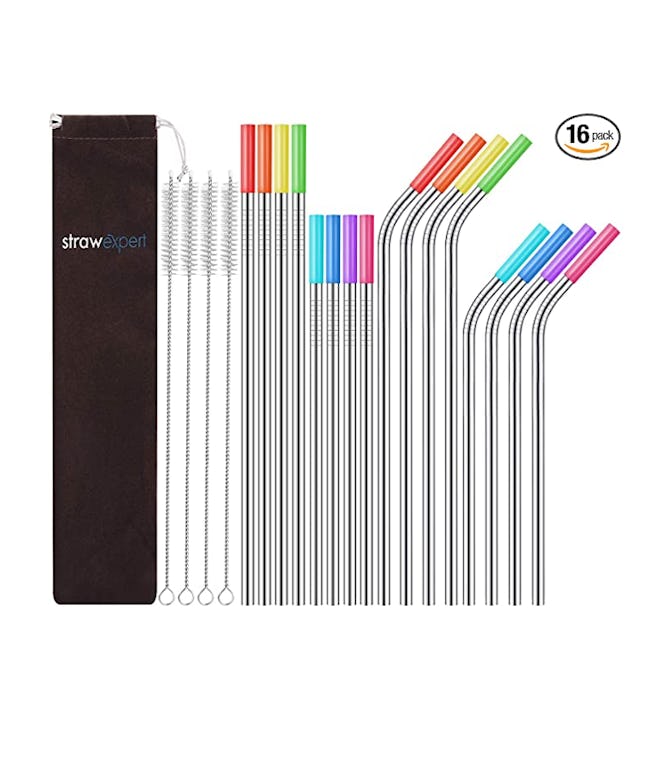 StrawExpert Reusable Stainless Steel Straws (16-Pack)