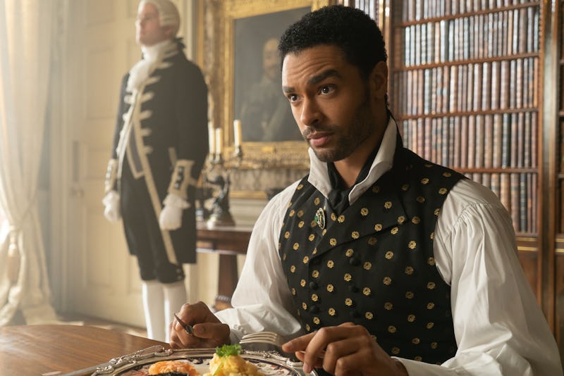 Regé-Jean Page at the breakfast table in a scene in Bridgerton