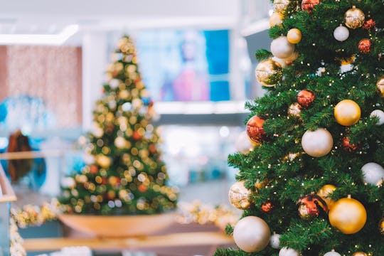 decorated christmas tree display in a market