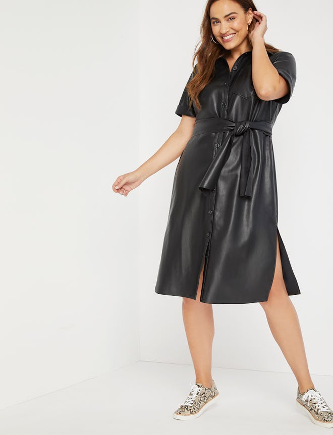 Faux Leather Trench Dress