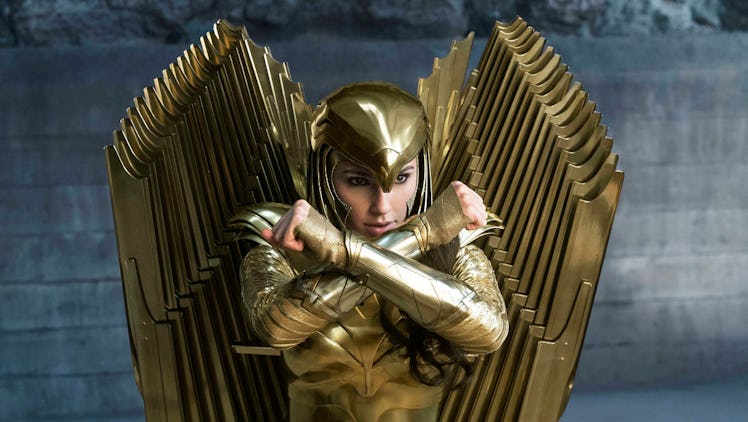 Gal Gadot's Diana Prince/Wonder Woman wearing her Golden Eagle armor in Wonder Woman: 1984.