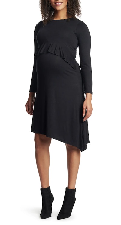 Everly Grey Melissa Long Sleeve Peplum Maternity/Nursing Dress in Black