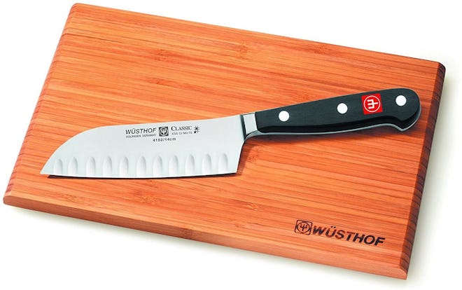 Wüsthof Classic 5" Hollow Edge Santoku Knife with Cutting Board
