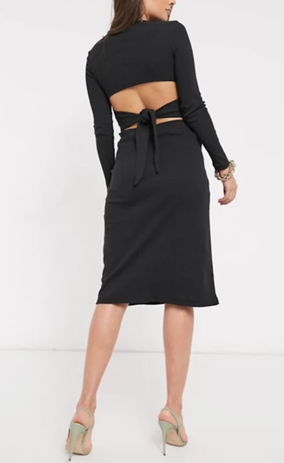 Outrageous Fortune Maternity Exclusive Open Tie Back Detail Midi Dress in Black